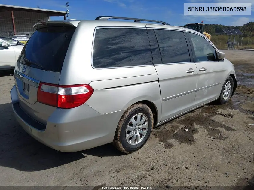 2006 HONDA ODYSSEY VIN 5FNRL38836B060598 — фото 4
