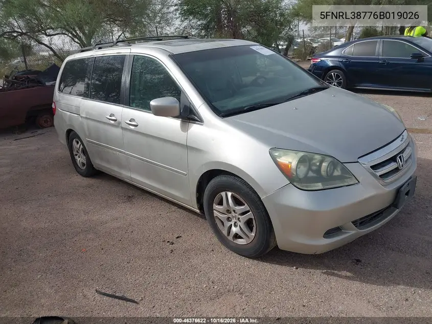 HONDA ODYSSEY 2006, VIN 5FNRL38776B019026