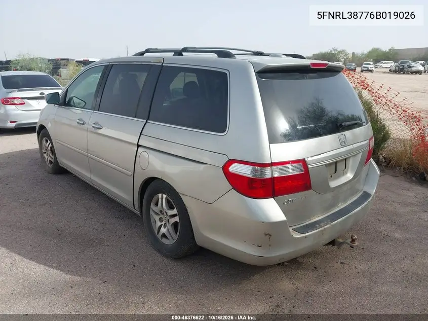 2006 HONDA ODYSSEY VIN 5FNRL38776B019026 — фото 3