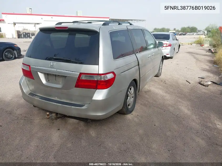 2006 HONDA ODYSSEY VIN 5FNRL38776B019026 — фото 4