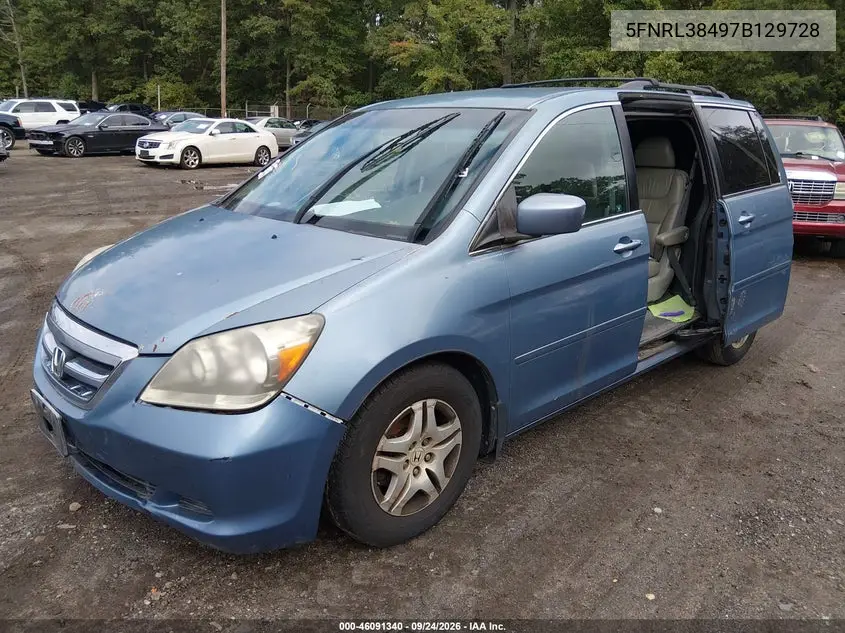 2007 HONDA ODYSSEY VIN 5FNRL38497B129728 — фото 2