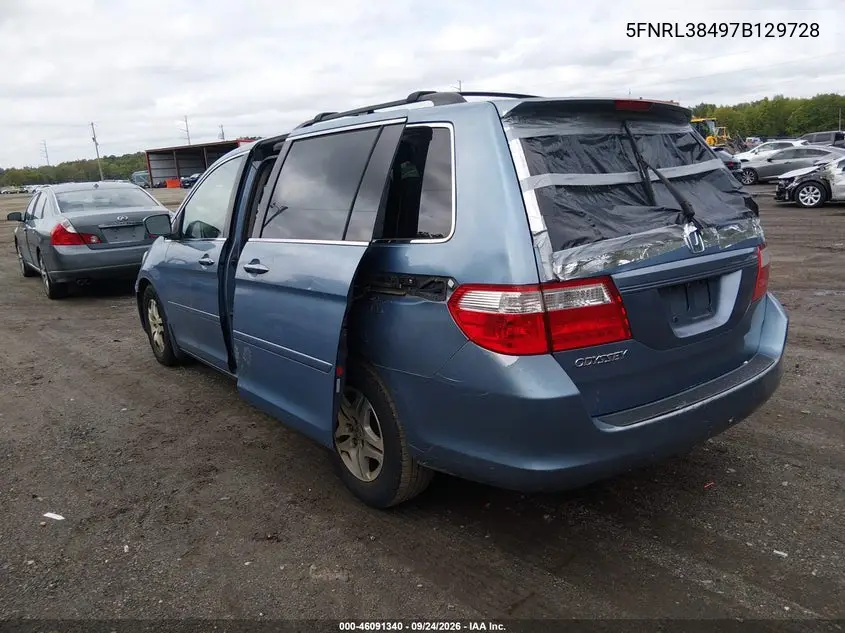 2007 HONDA ODYSSEY VIN 5FNRL38497B129728 — фото 3