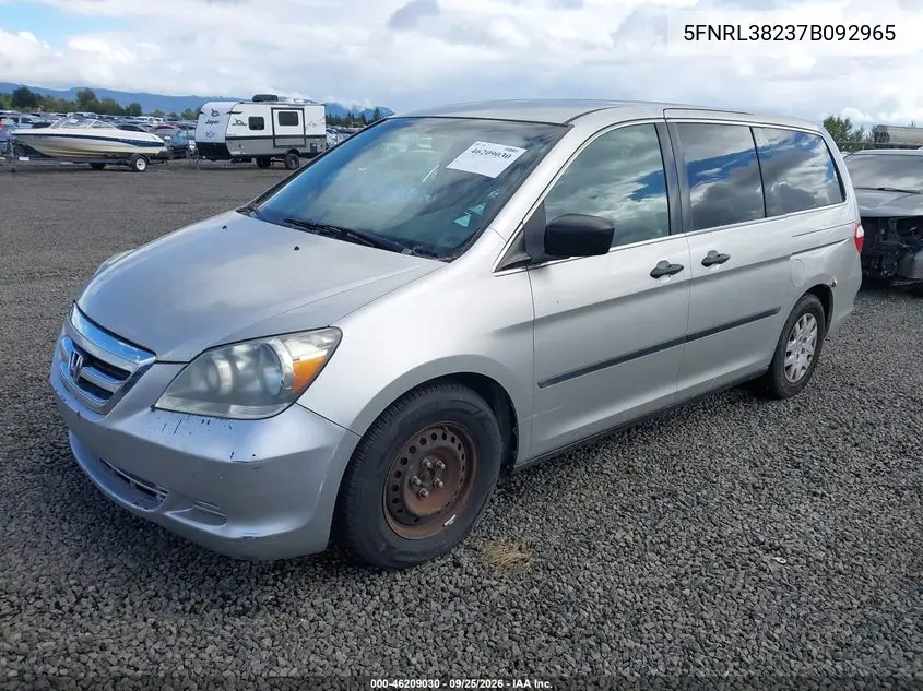 2007 HONDA ODYSSEY VIN 5FNRL38237B092965 — фото 2