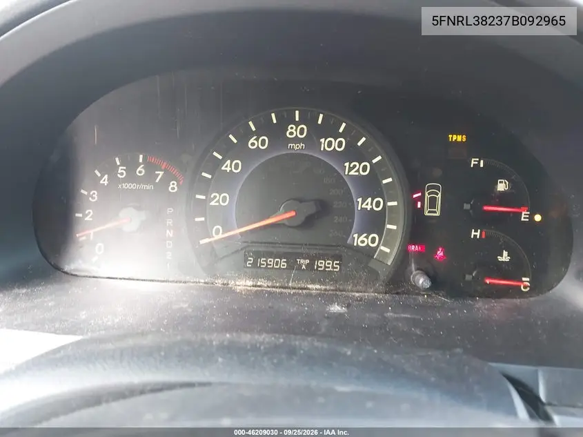 2007 HONDA ODYSSEY VIN 5FNRL38237B092965 — фото 7