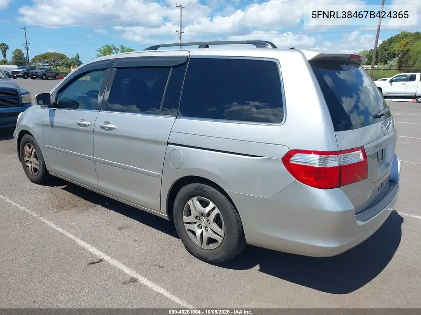 2007 HONDA ODYSSEY VIN 5FNRL38467B424365 — фото 3