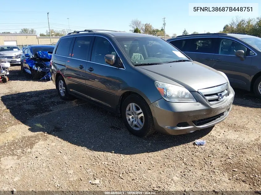 HONDA ODYSSEY 2007, VIN 5FNRL38687B448751