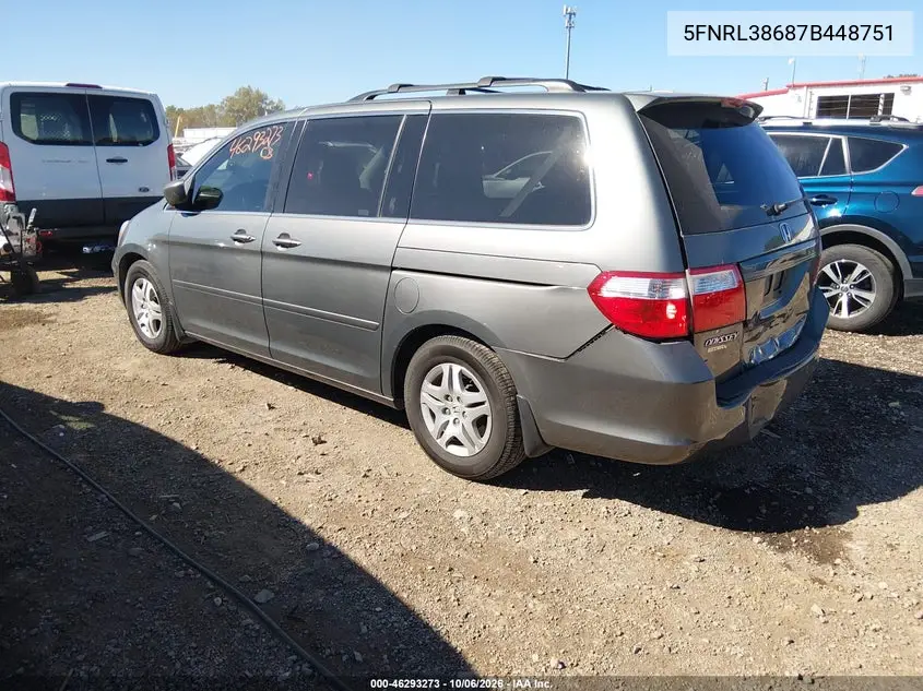 2007 HONDA ODYSSEY VIN 5FNRL38687B448751 — фото 3
