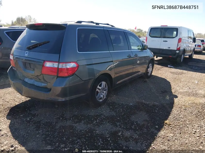 2007 HONDA ODYSSEY VIN 5FNRL38687B448751 — фото 4