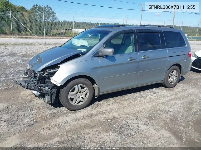 2007 HONDA ODYSSEY VIN 5FNRL386X7B111255 — фото 2