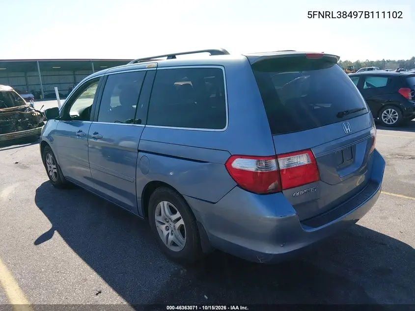 2007 HONDA ODYSSEY VIN 5FNRL38497B111102 — фото 3