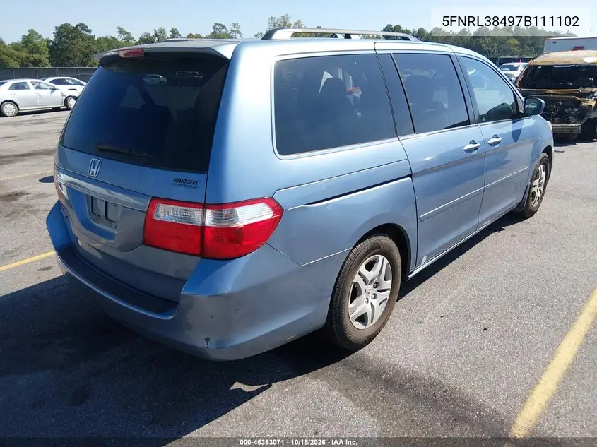 2007 HONDA ODYSSEY VIN 5FNRL38497B111102 — фото 4