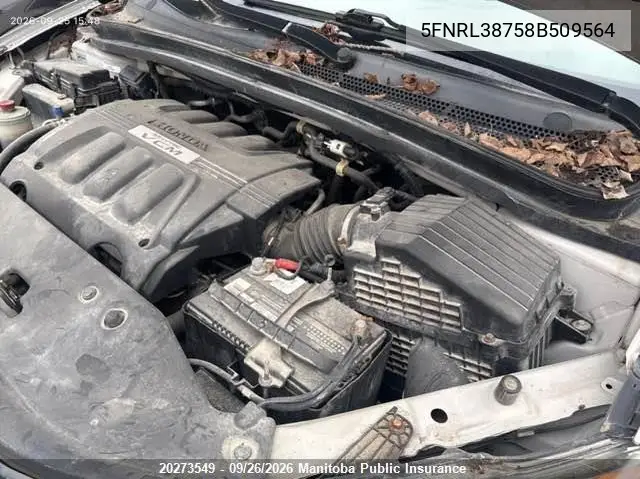 2008 HONDA ODYSSEY VIN 5FNRL38758B509564 — фото 10