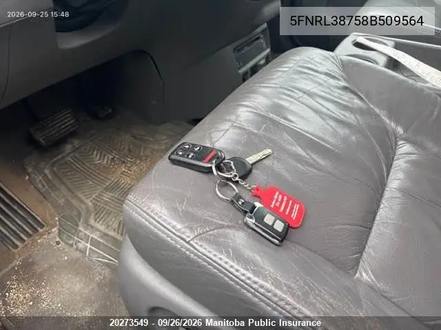 2008 HONDA ODYSSEY VIN 5FNRL38758B509564 — фото 11