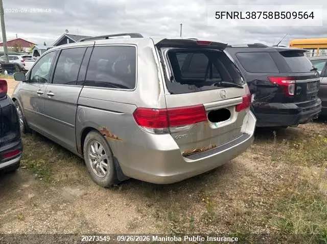 2008 HONDA ODYSSEY VIN 5FNRL38758B509564 — фото 3