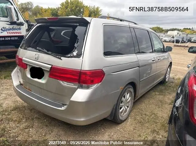 2008 HONDA ODYSSEY VIN 5FNRL38758B509564 — фото 4
