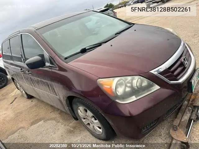 HONDA ODYSSEY 2008, VIN 5FNRL38128B502261