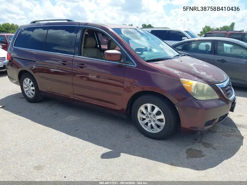 HONDA ODYSSEY 2008, VIN 5FNRL38758B410436
