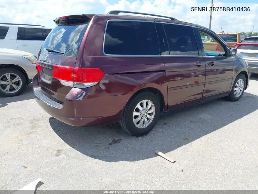 2008 HONDA ODYSSEY VIN 5FNRL38758B410436 — фото 4