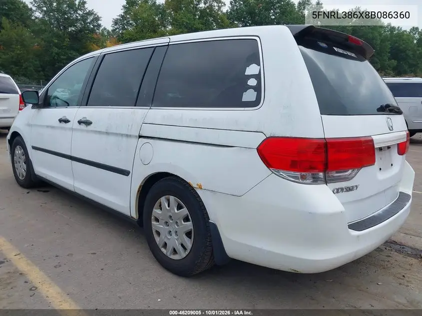 2008 HONDA ODYSSEY VIN 5FNRL386X8B086360 — фото 3