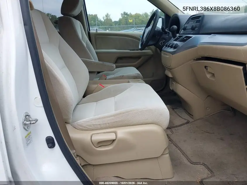 2008 HONDA ODYSSEY VIN 5FNRL386X8B086360 — фото 5