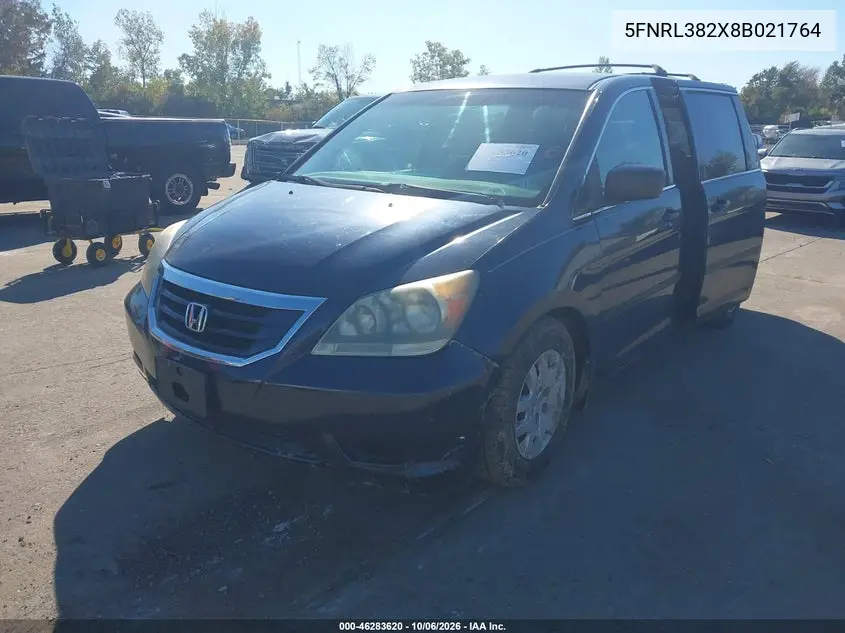 2008 HONDA ODYSSEY VIN 5FNRL382X8B021764 — фото 2
