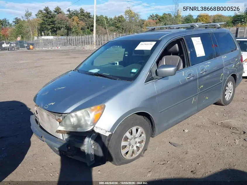 2008 HONDA ODYSSEY VIN 5FNRL38668B000526 — фото 2