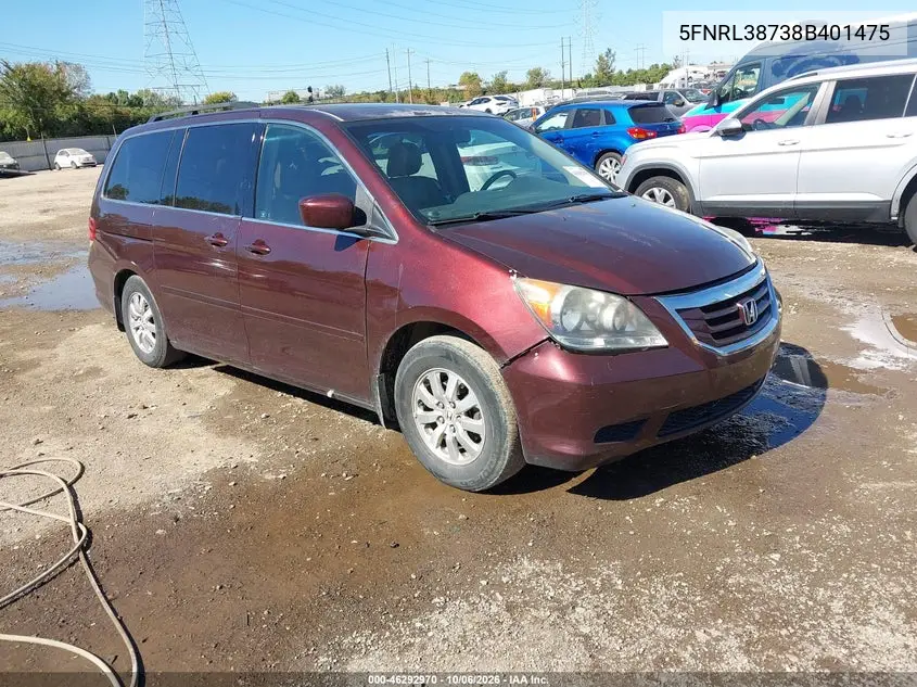 HONDA ODYSSEY 2008, VIN 5FNRL38738B401475