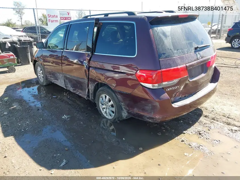 2008 HONDA ODYSSEY VIN 5FNRL38738B401475 — фото 3