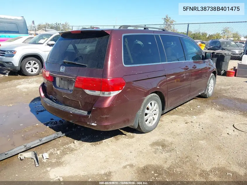 2008 HONDA ODYSSEY VIN 5FNRL38738B401475 — фото 4