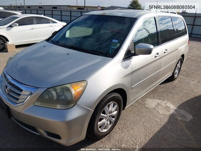2008 HONDA ODYSSEY VIN 5FNRL38608B080504 — фото 2
