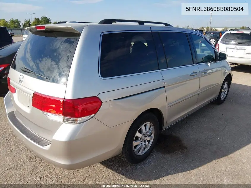 2008 HONDA ODYSSEY VIN 5FNRL38608B080504 — фото 4