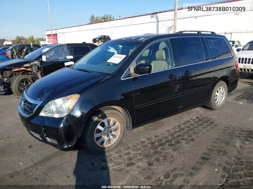 2008 HONDA ODYSSEY VIN 5FNRL38738B010309 — фото 2
