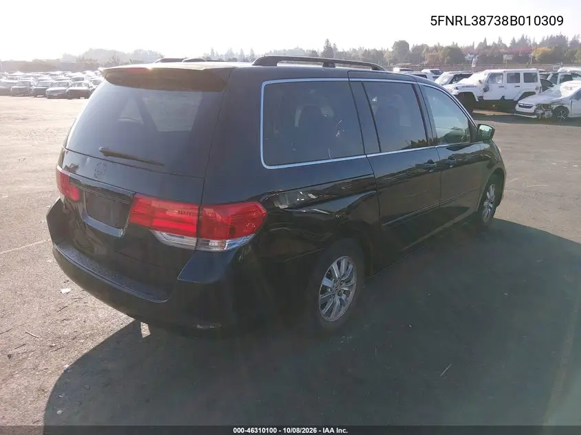 2008 HONDA ODYSSEY VIN 5FNRL38738B010309 — фото 4