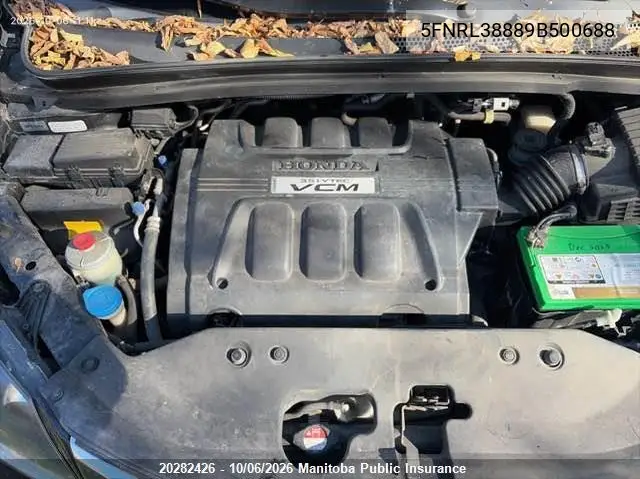 2009 HONDA ODYSSEY VIN 5FNRL38889B500688 — фото 10