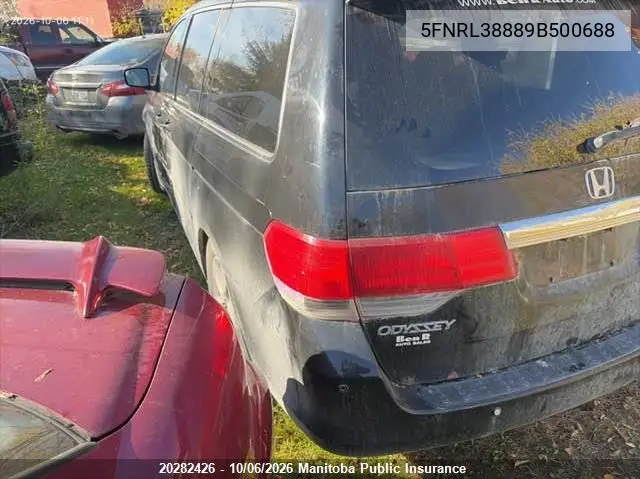 2009 HONDA ODYSSEY VIN 5FNRL38889B500688 — фото 3