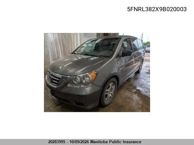 2009 HONDA ODYSSEY VIN 5FNRL382X9B020003 — фото 2