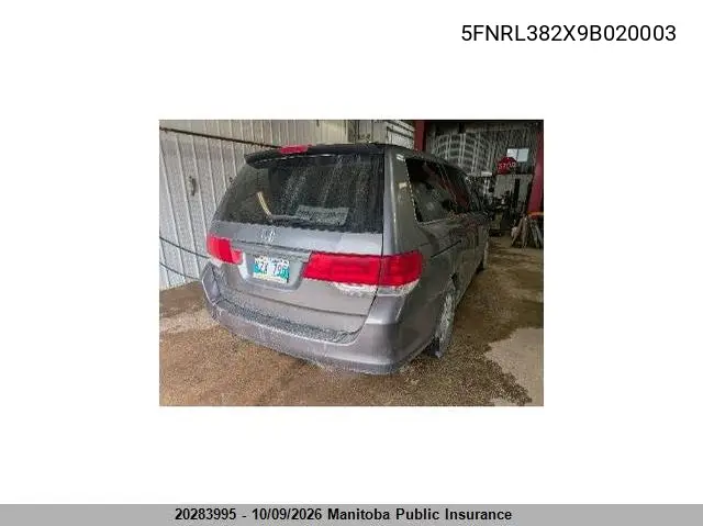 2009 HONDA ODYSSEY VIN 5FNRL382X9B020003 — фото 3