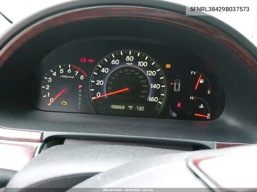 2009 HONDA ODYSSEY VIN 5FNRL38429B037573 — фото 7