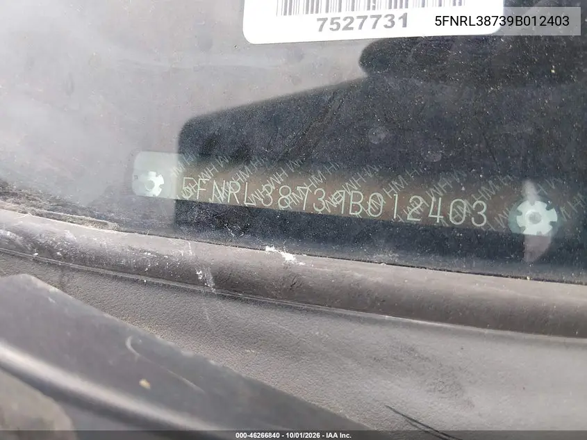 2009 HONDA ODYSSEY VIN 5FNRL38739B012403 — фото 11