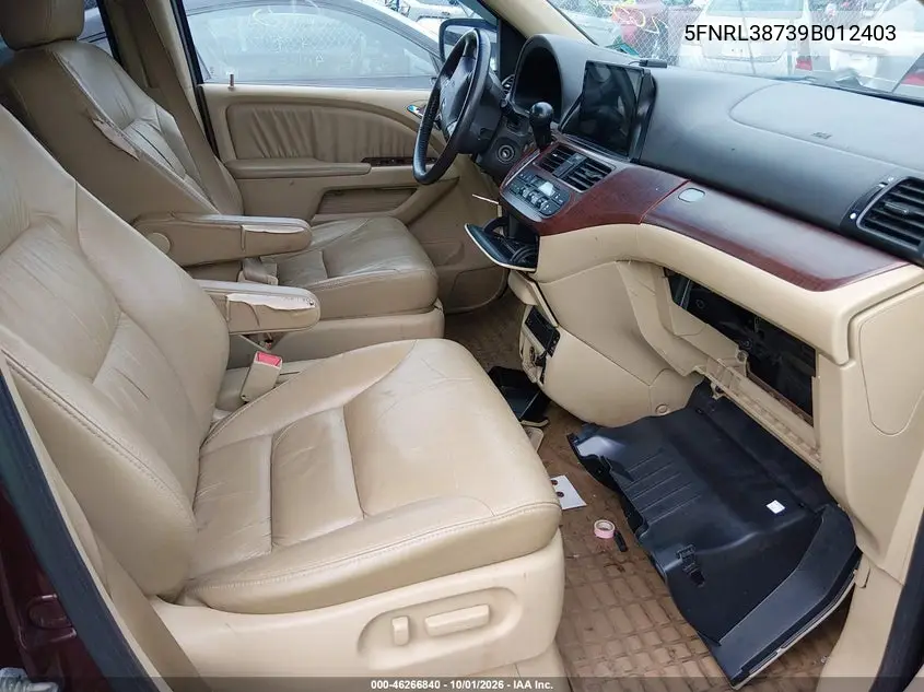 2009 HONDA ODYSSEY VIN 5FNRL38739B012403 — фото 5