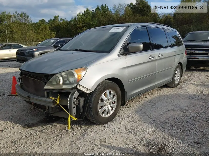 2009 HONDA ODYSSEY VIN 5FNRL38439B018918 — фото 2