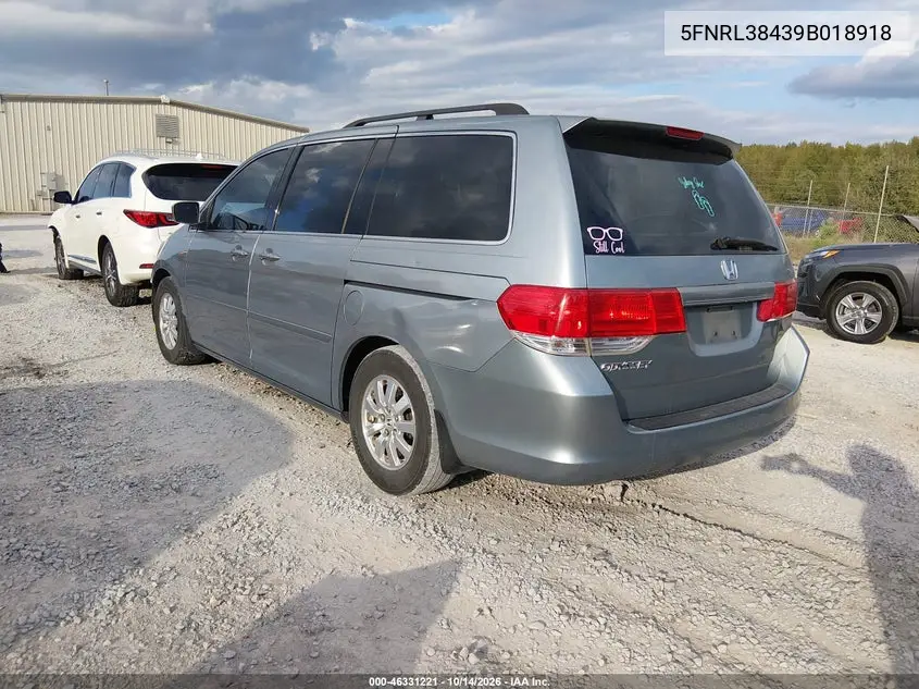 2009 HONDA ODYSSEY VIN 5FNRL38439B018918 — фото 3