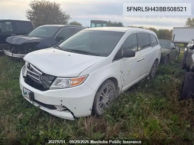 HONDA ODYSSEY 2011, VIN 5FNRL5H43BB508521