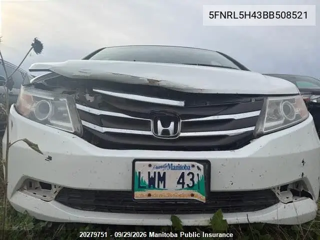 2011 HONDA ODYSSEY VIN 5FNRL5H43BB508521 — фото 10
