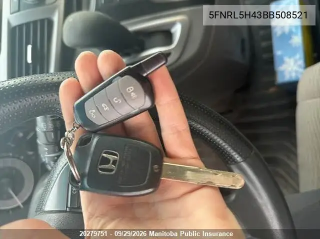 2011 HONDA ODYSSEY VIN 5FNRL5H43BB508521 — фото 11
