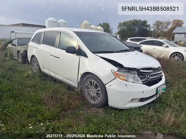 2011 HONDA ODYSSEY VIN 5FNRL5H43BB508521 — фото 2