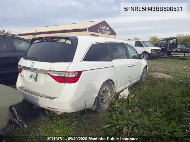 2011 HONDA ODYSSEY VIN 5FNRL5H43BB508521 — фото 3