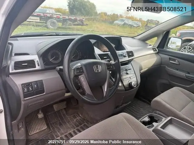 2011 HONDA ODYSSEY VIN 5FNRL5H43BB508521 — фото 5