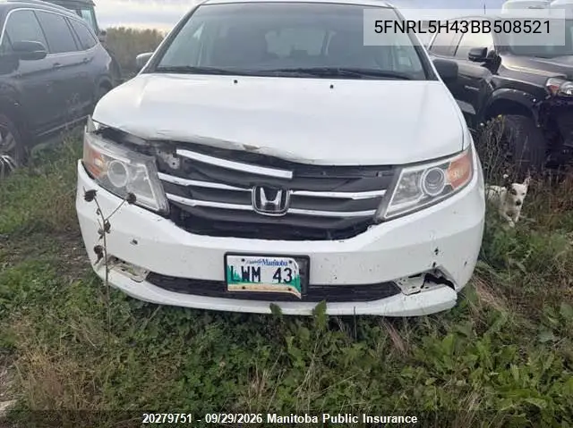 2011 HONDA ODYSSEY VIN 5FNRL5H43BB508521 — фото 6