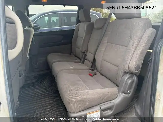 2011 HONDA ODYSSEY VIN 5FNRL5H43BB508521 — фото 8